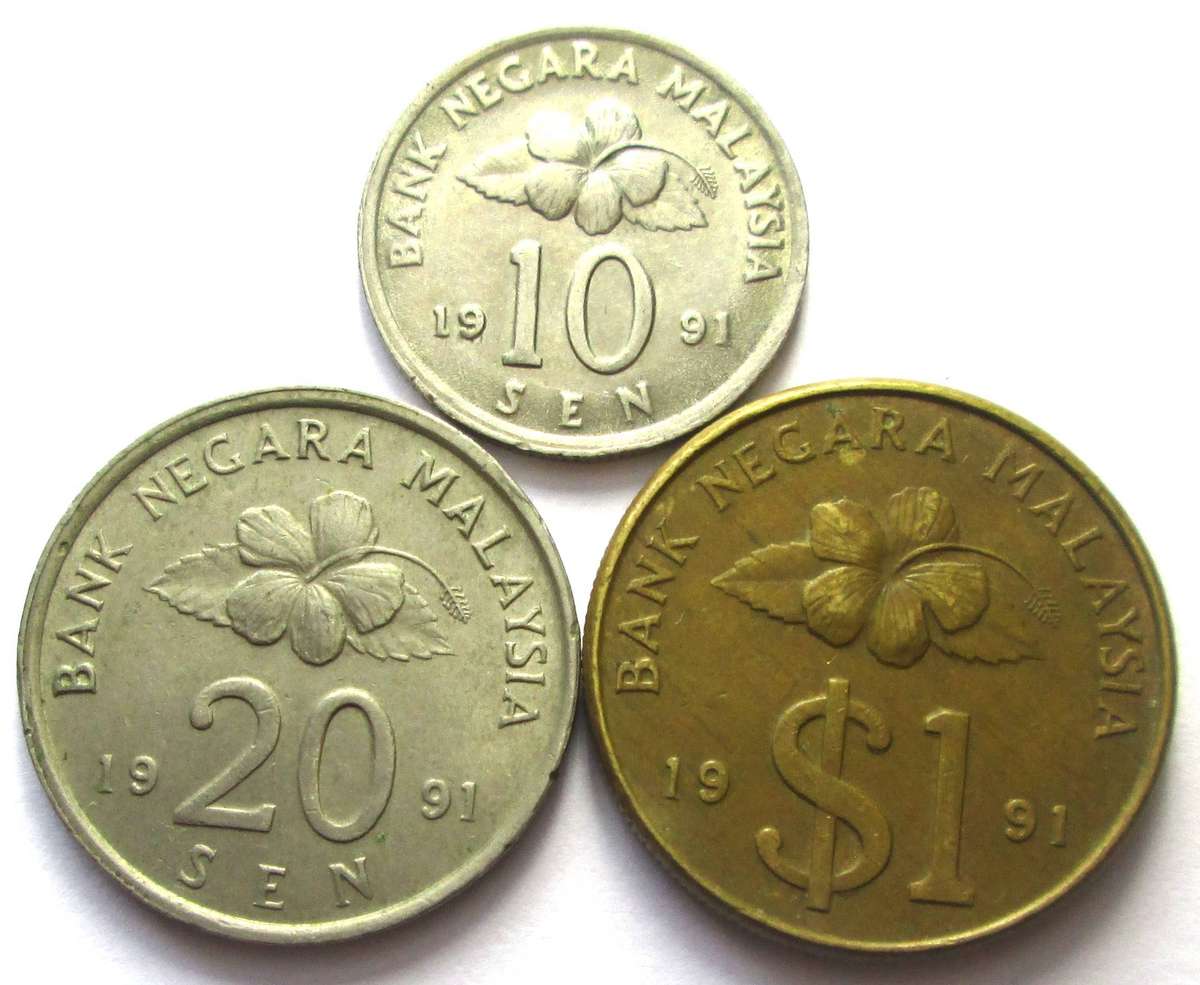 1991 Malaysia 10 Sen 20 Sen 1 Dollar