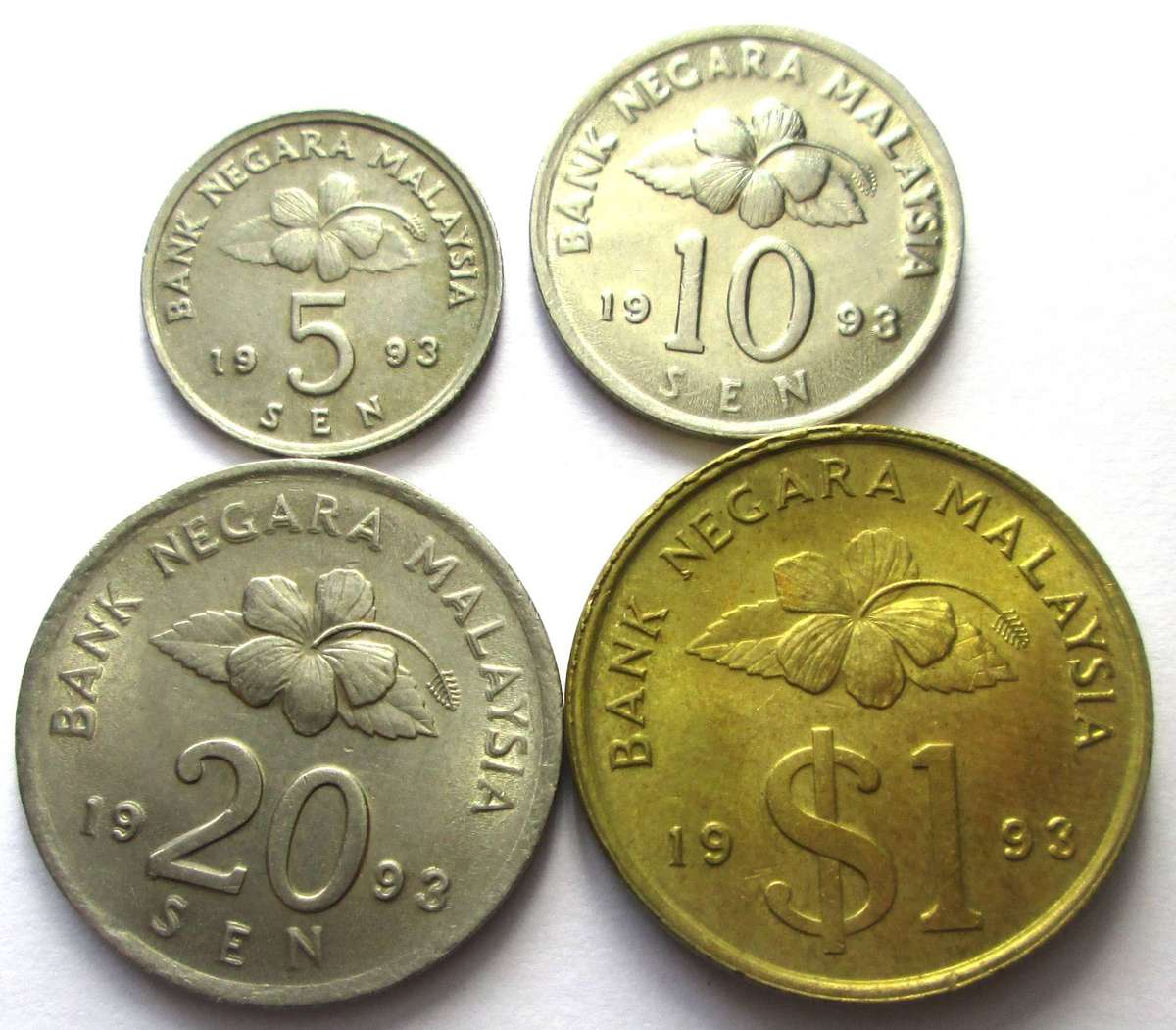 1993 Malaysia 5 Sen 10 Sen 20 Sen 1 Dollar