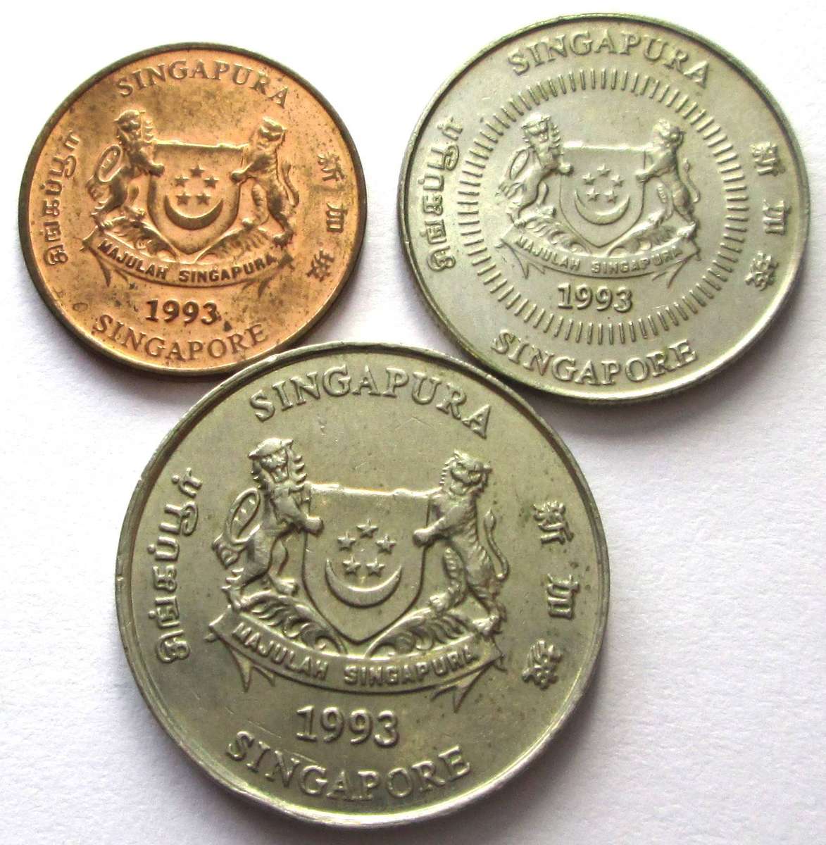 1993 Singapore 1 Cent 10 Cents 20 Cents