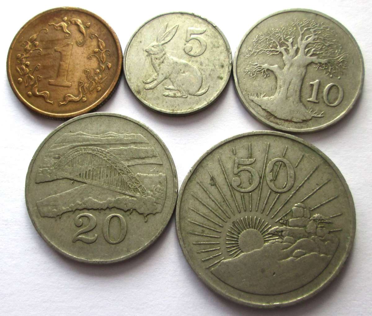 1988 Zimbabwe 1/5/10/20/50 Cents