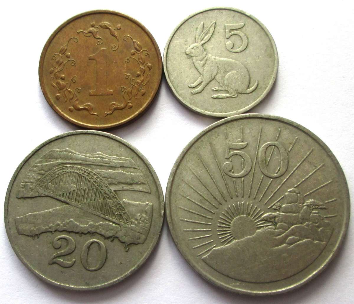 1989 Zimbabwe 1 Cent 5 Cents 20 Cents 50 Cents