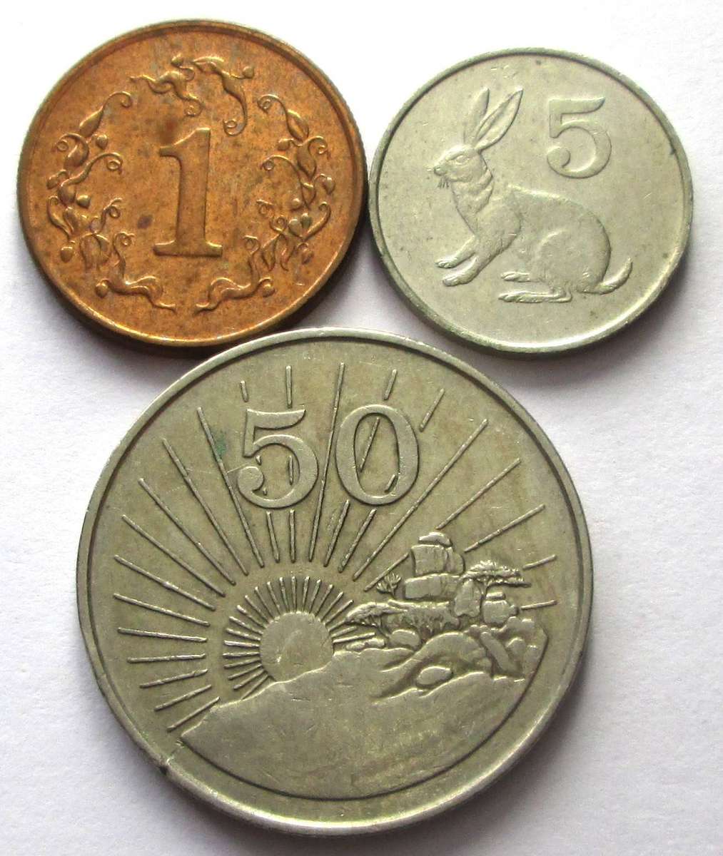 1995 Zimbabwe 1 Cent 5 Cents 50 Cents