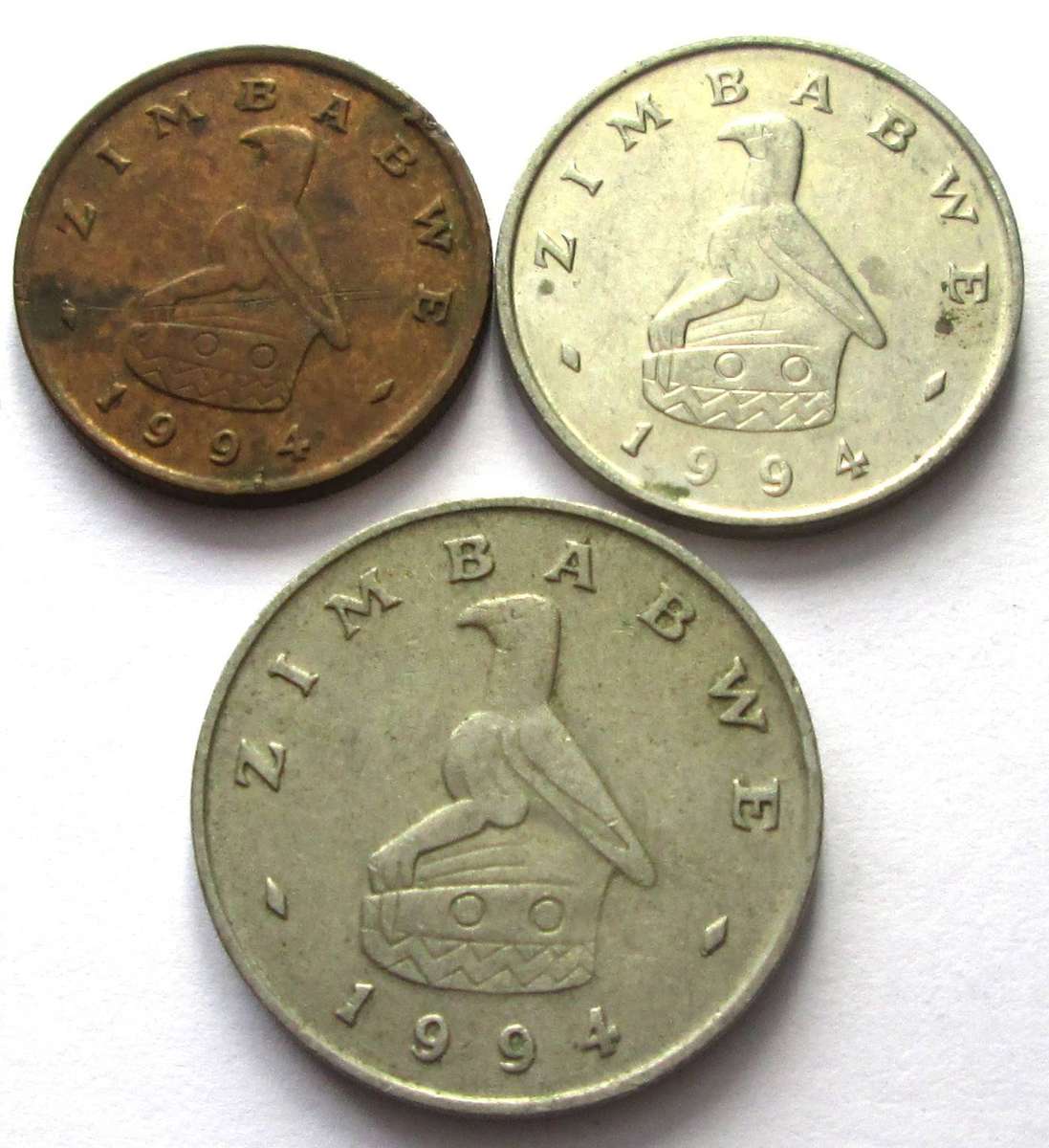 1994 Zimbabwe 1 Cent 10 Cents 20 Cents
