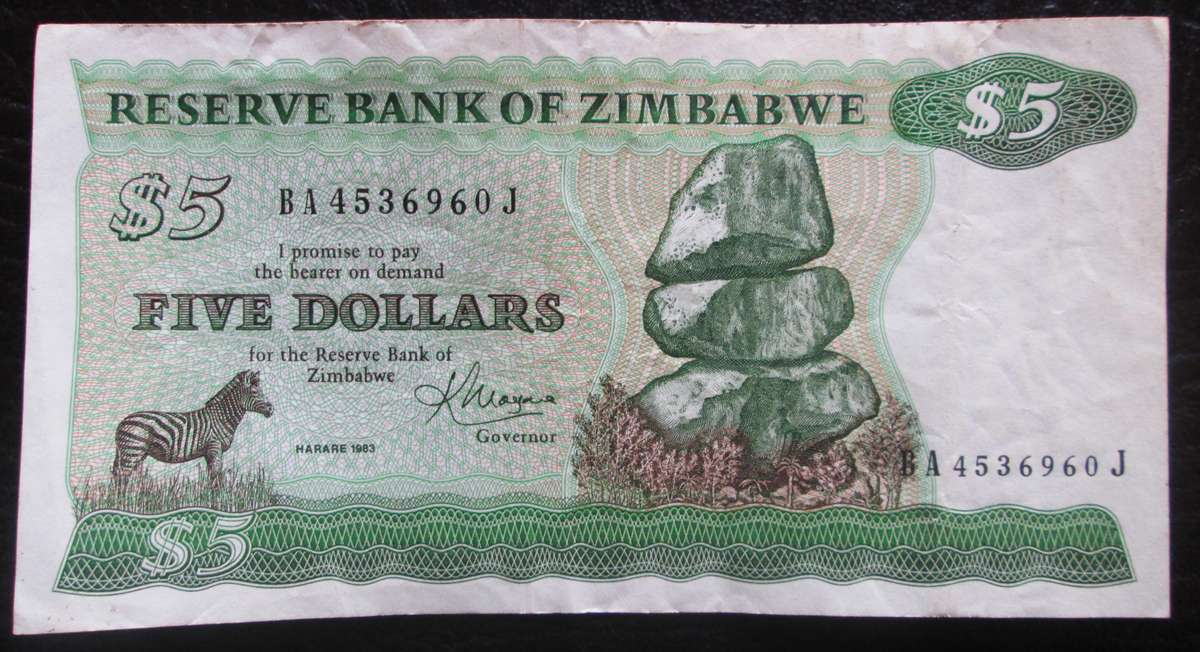 1983 Five Dollars Zimbabwe No BA4536960J