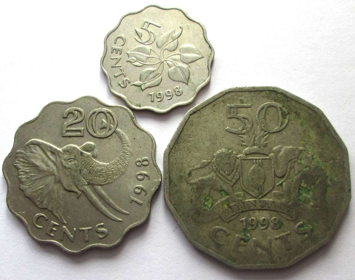 1998 Swaziland 5 Cents 20 Cents 50 Cents