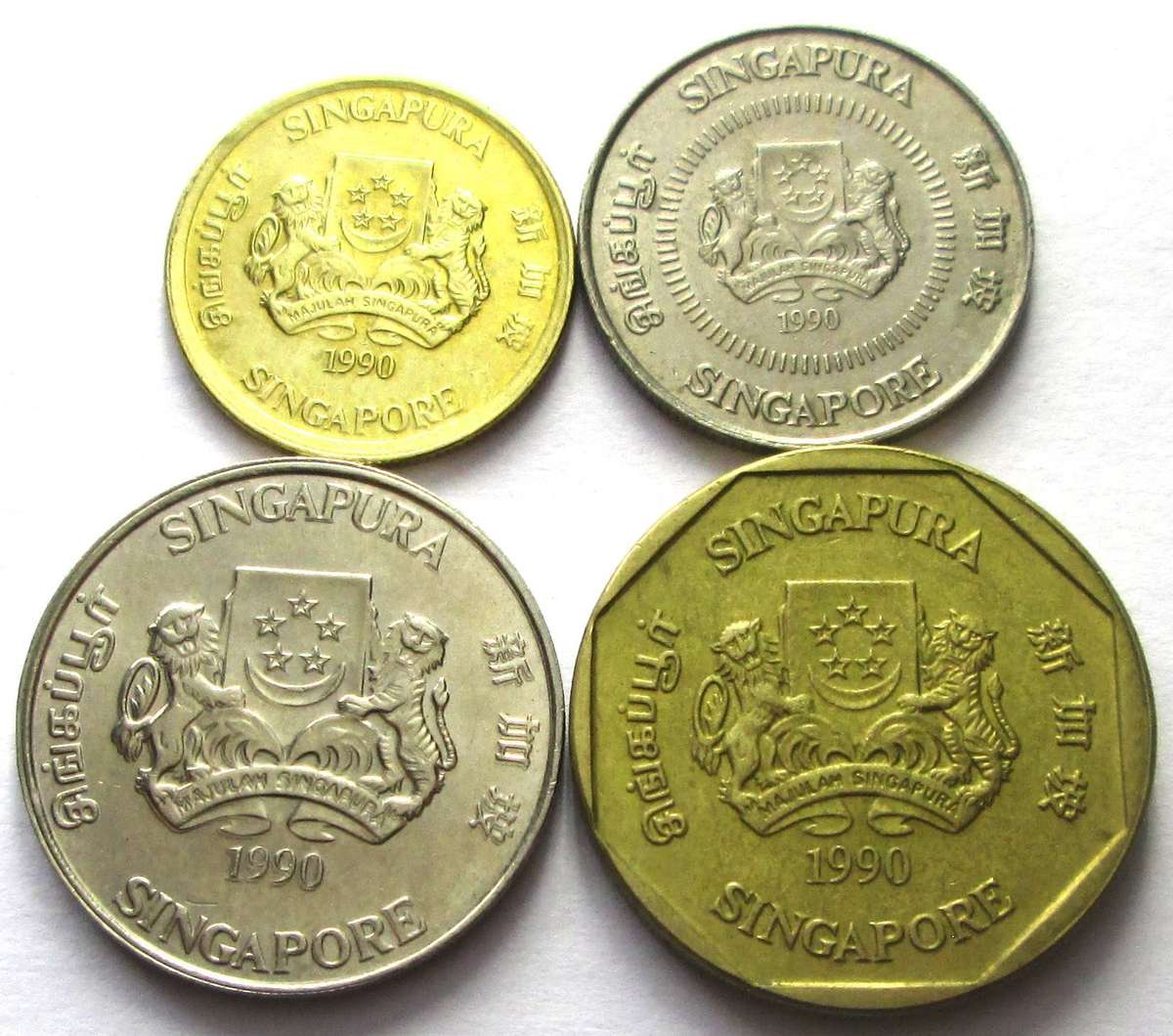 1990 Singapore 5 Cents 10 Cents 20 Cents 1 Dollar