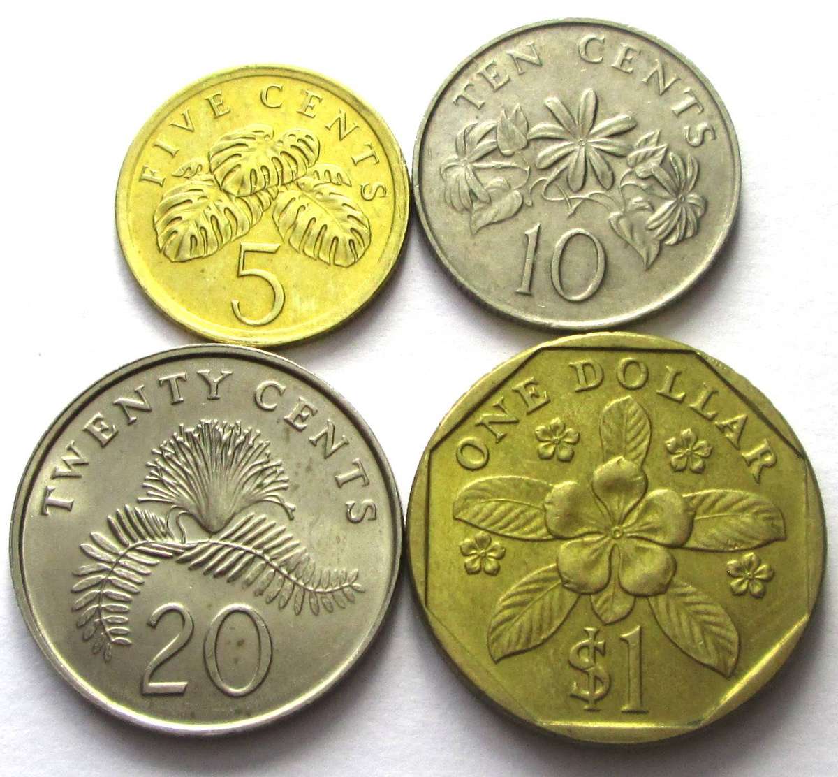 1990 Singapore 5 Cents 10 Cents 20 Cents 1 Dollar