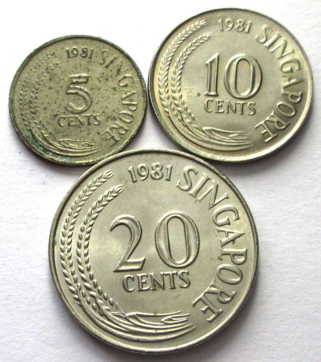 1981 Singapore 5 Cents 10 Cents 20 Cents