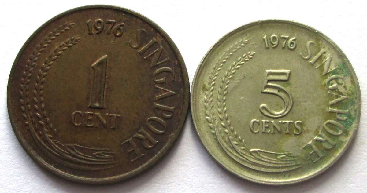 1976 Singapore 1 Cent 5 Cents