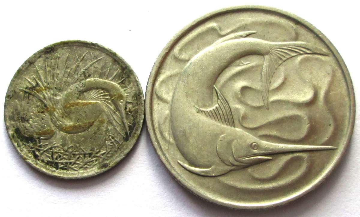 1972 Singapore 5 Cents 20 Cents