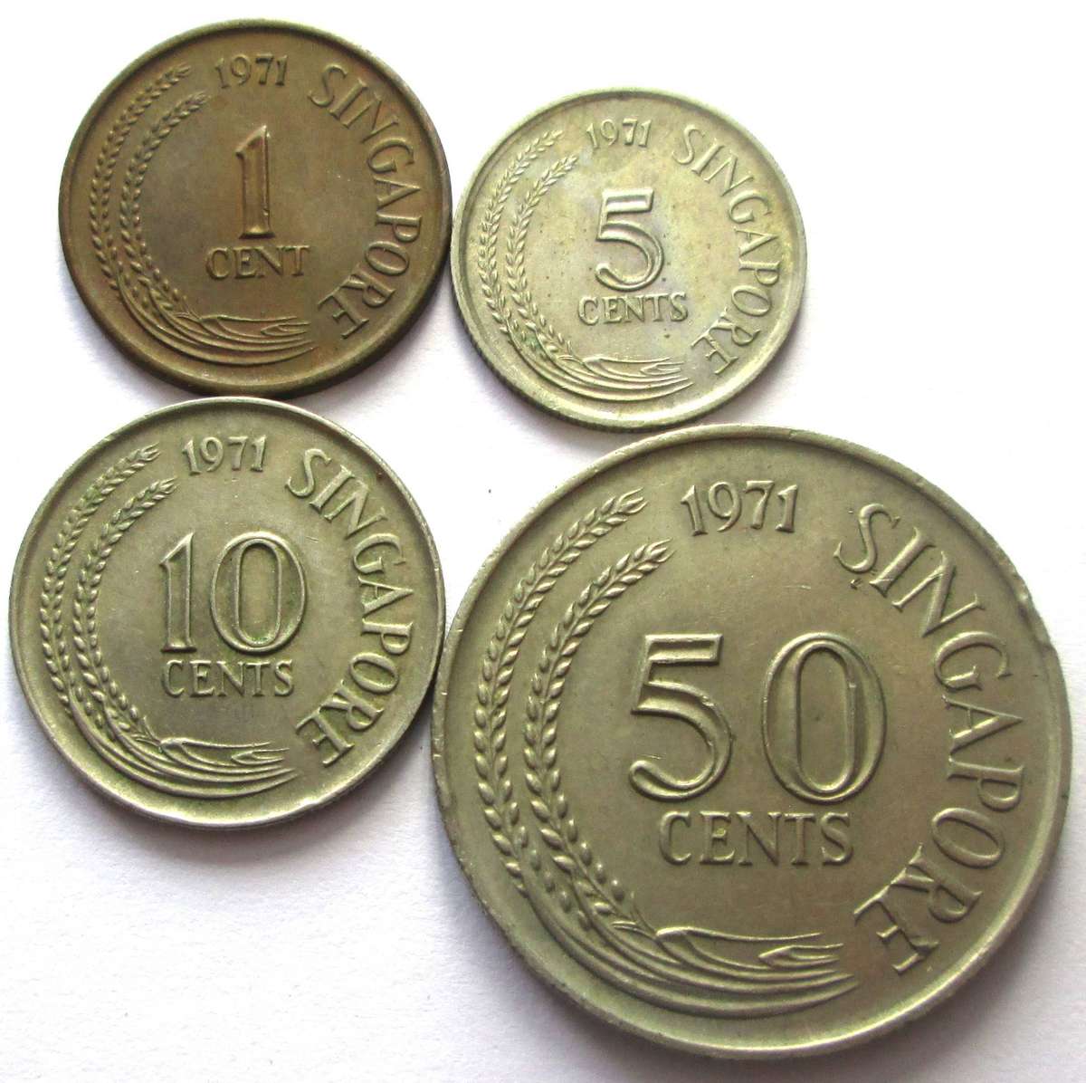 1971 Singapore 1 Cent 5 Cents 10 Cents 50 Cents