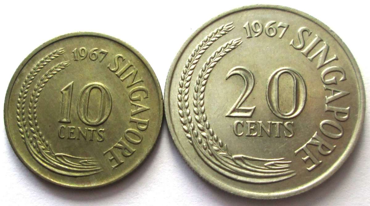 1967 Singapore 10 Cents 20 Cents