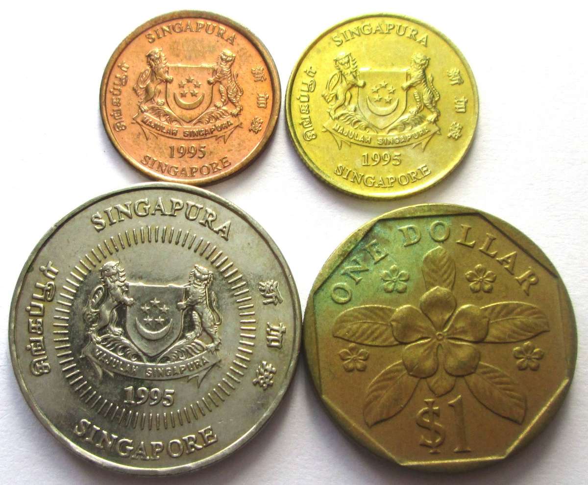 1995 Singapore 1 Cent 5 Cents 50 Cents 1 Dollar