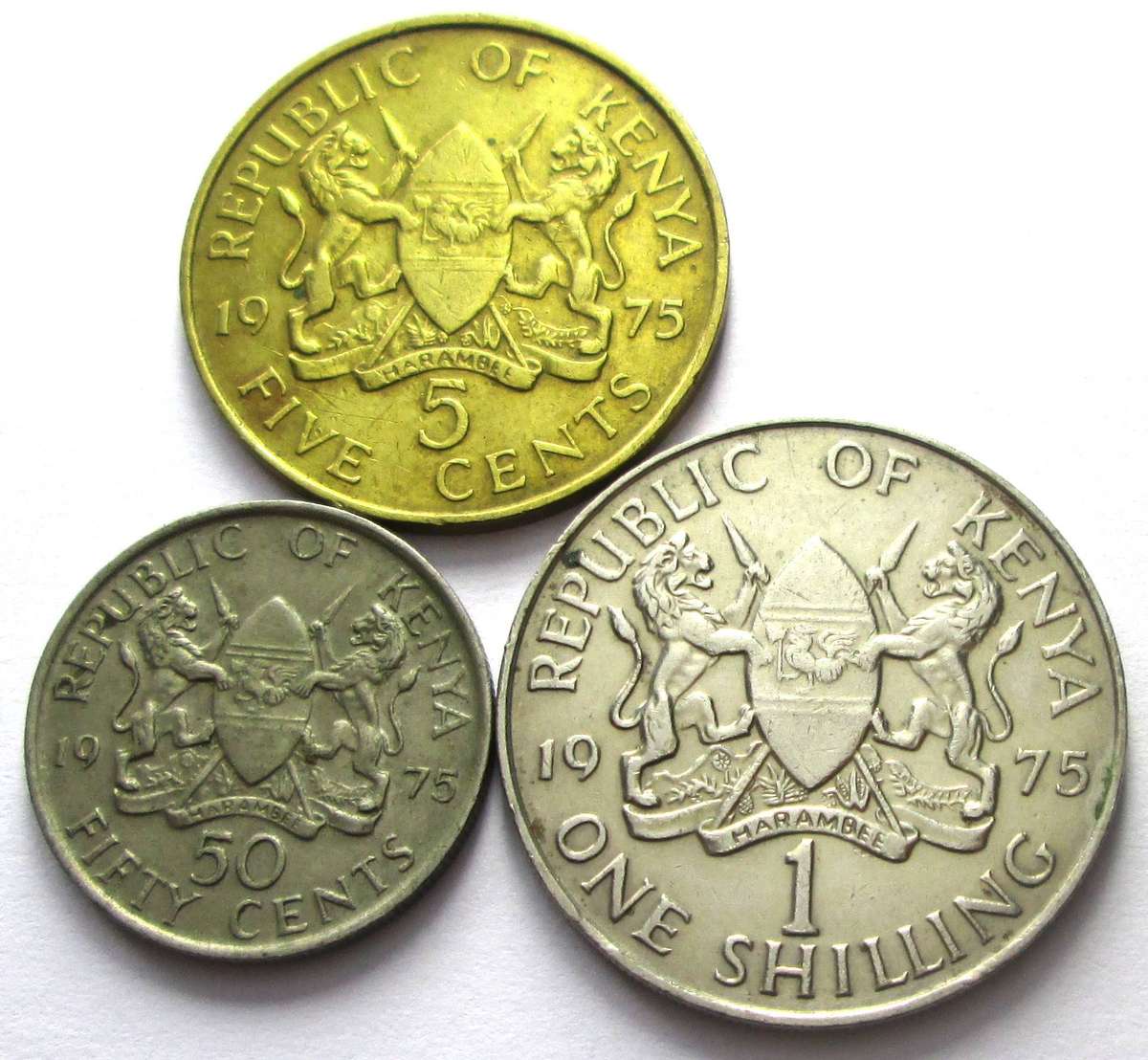 1975 Kenya 5 Cents 50 Cents 1 Shilling
