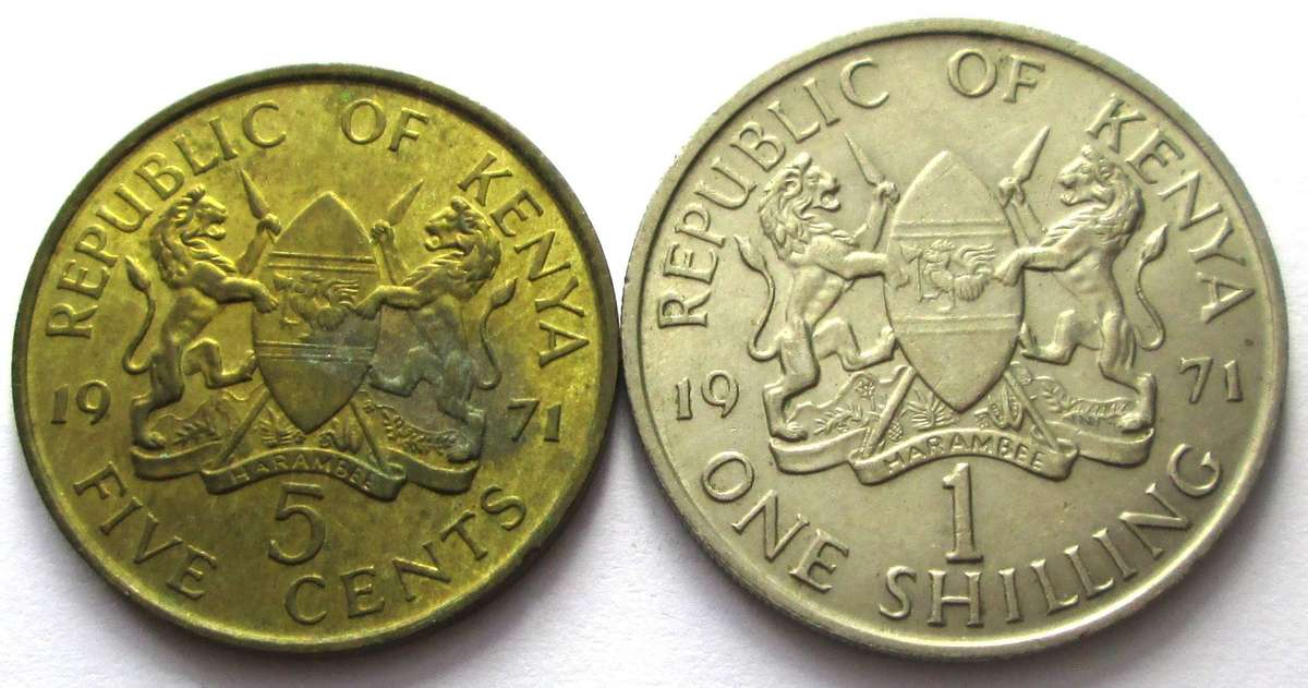 1971 Kenya 5 Cents 1 Shilling