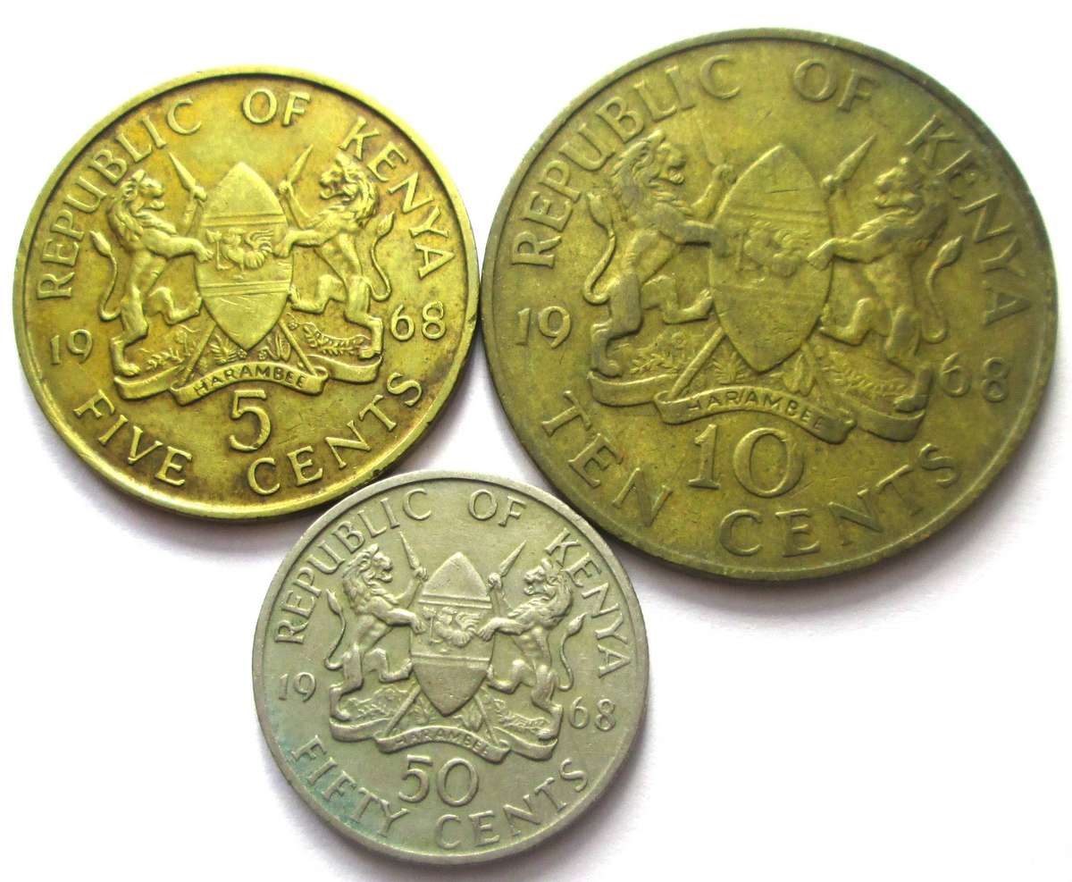 1968 Kenya 5 Cents 10 Cents 50 Cents