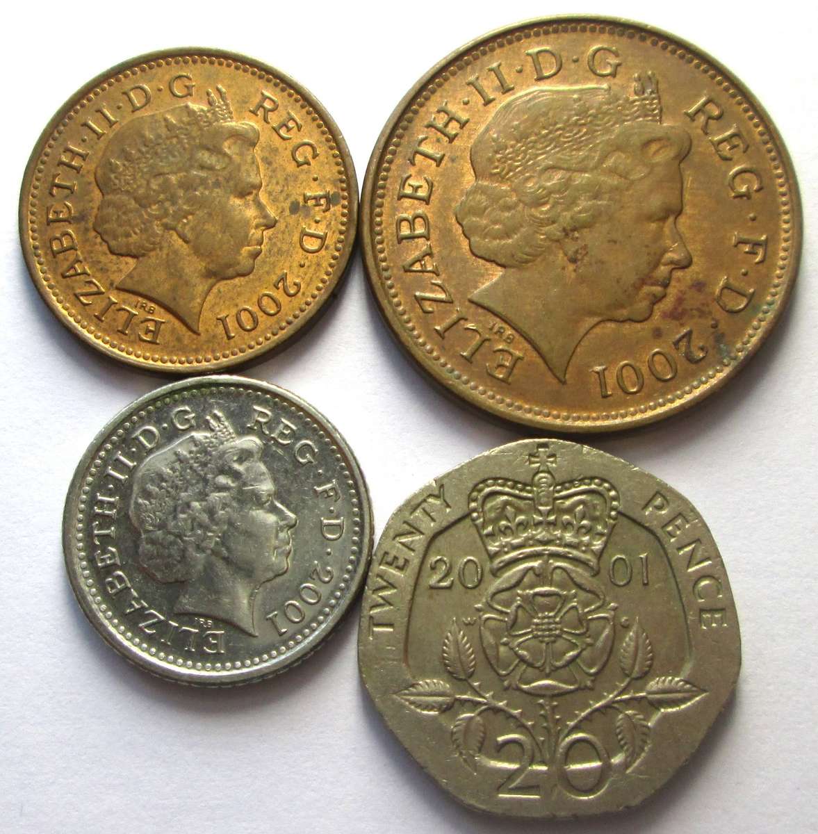2001 Great Britain 1 Penny 2 Pence 5 Pence 20 Pence