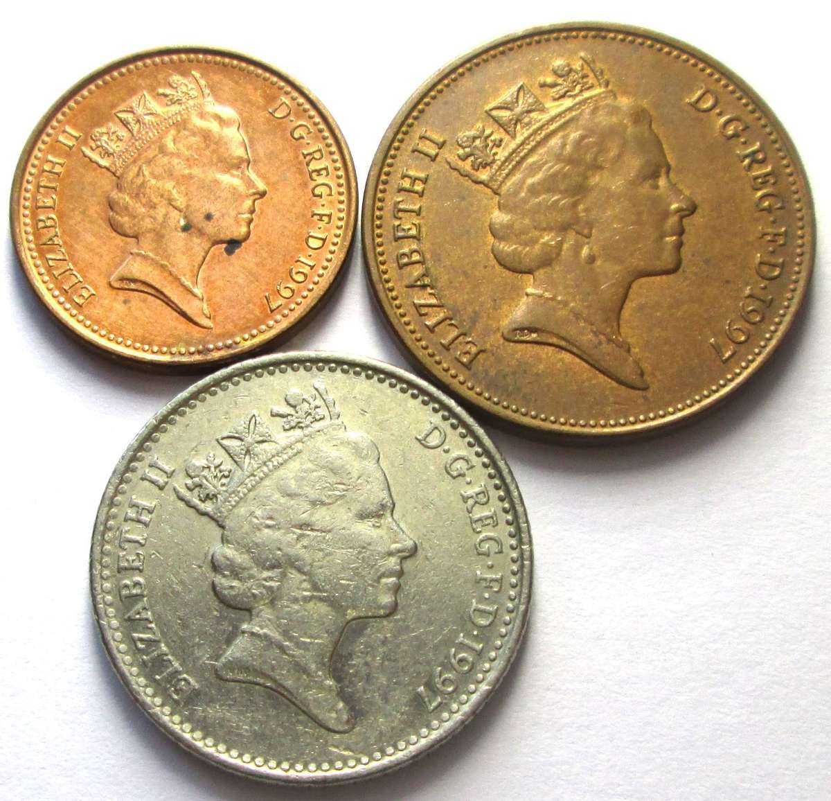 1997 Great Britain 1 Penny 2 Pence 10 Pence