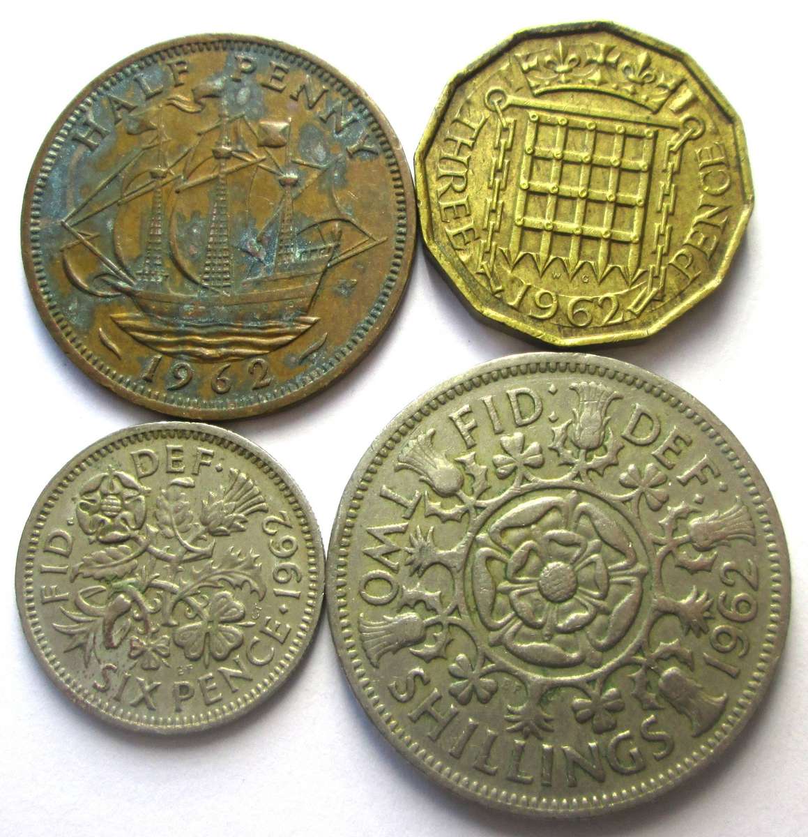 1962 Great Britain 3 Pence 6 Pence Half Penny 2 Shillings