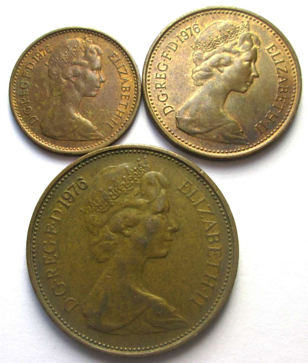 1976 Great Britain Half Penny 1 Penny 2 Pence