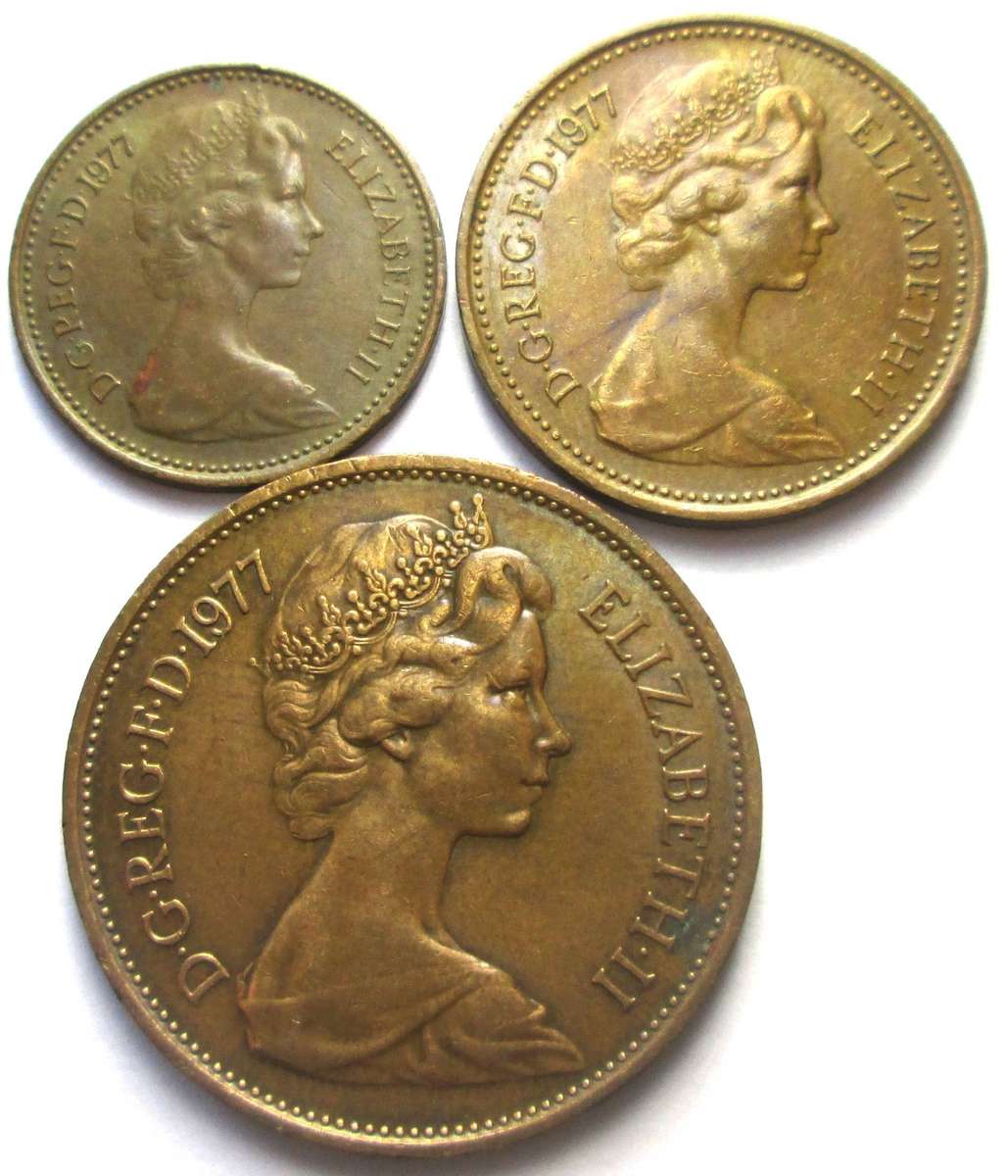 1977 Great Britain Half Penny 1 Penny 2 Pence