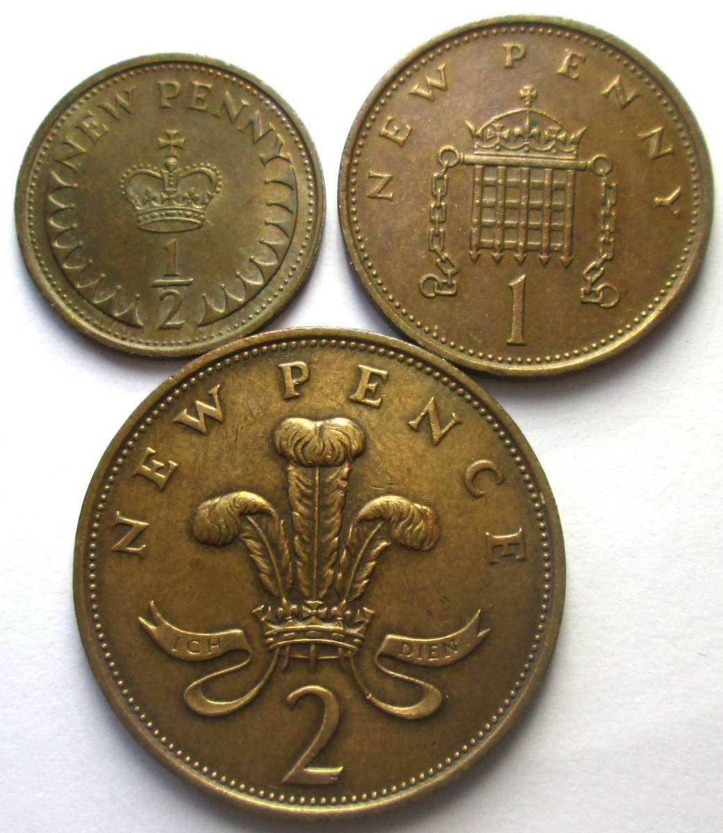 1977 Great Britain Half Penny 1 Penny 2 Pence