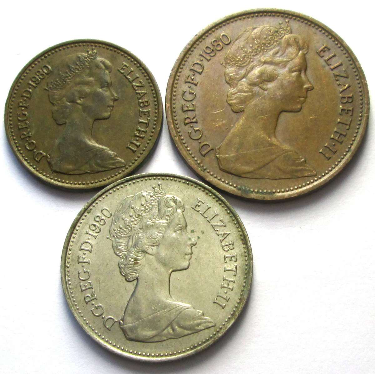1980 Great Britain 1 Penny 2 Pence 5 Pence