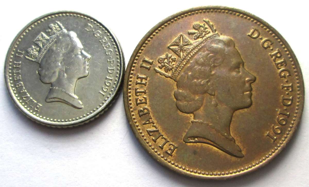 1991 Great Britain 2 Pence 5 Pence