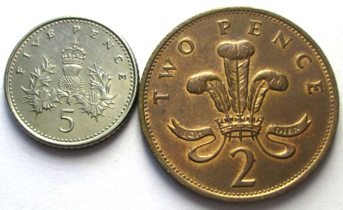 1991 Great Britain 2 Pence 5 Pence