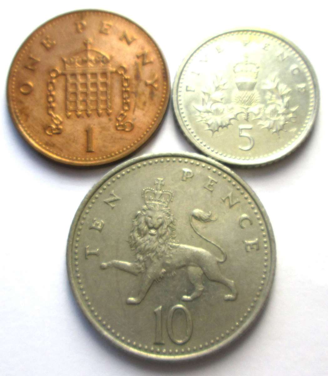 1992 Great Britain 1 Penny 5 Pence 10 Pence