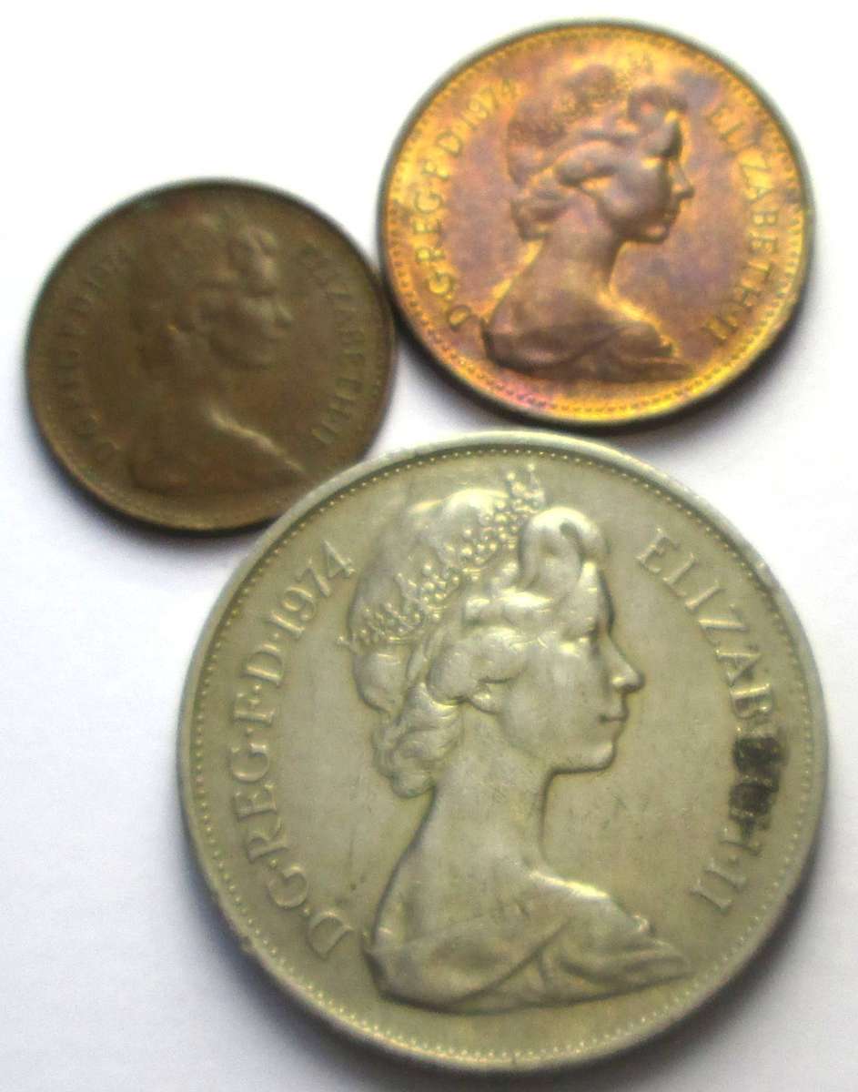 1974 Great Britain Half Penny 1 Penny 10 Pence