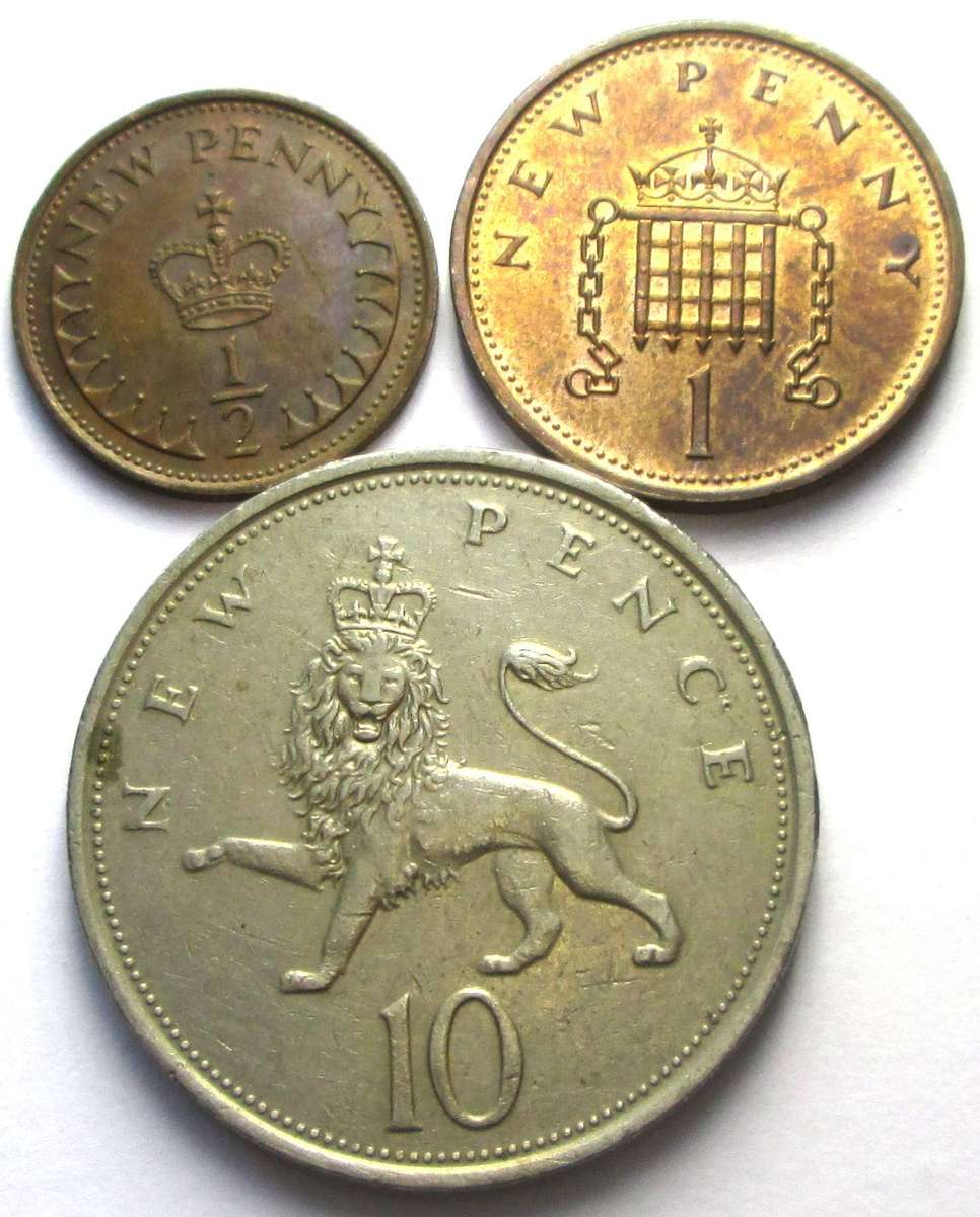 1974 Great Britain Half Penny 1 Penny 10 Pence