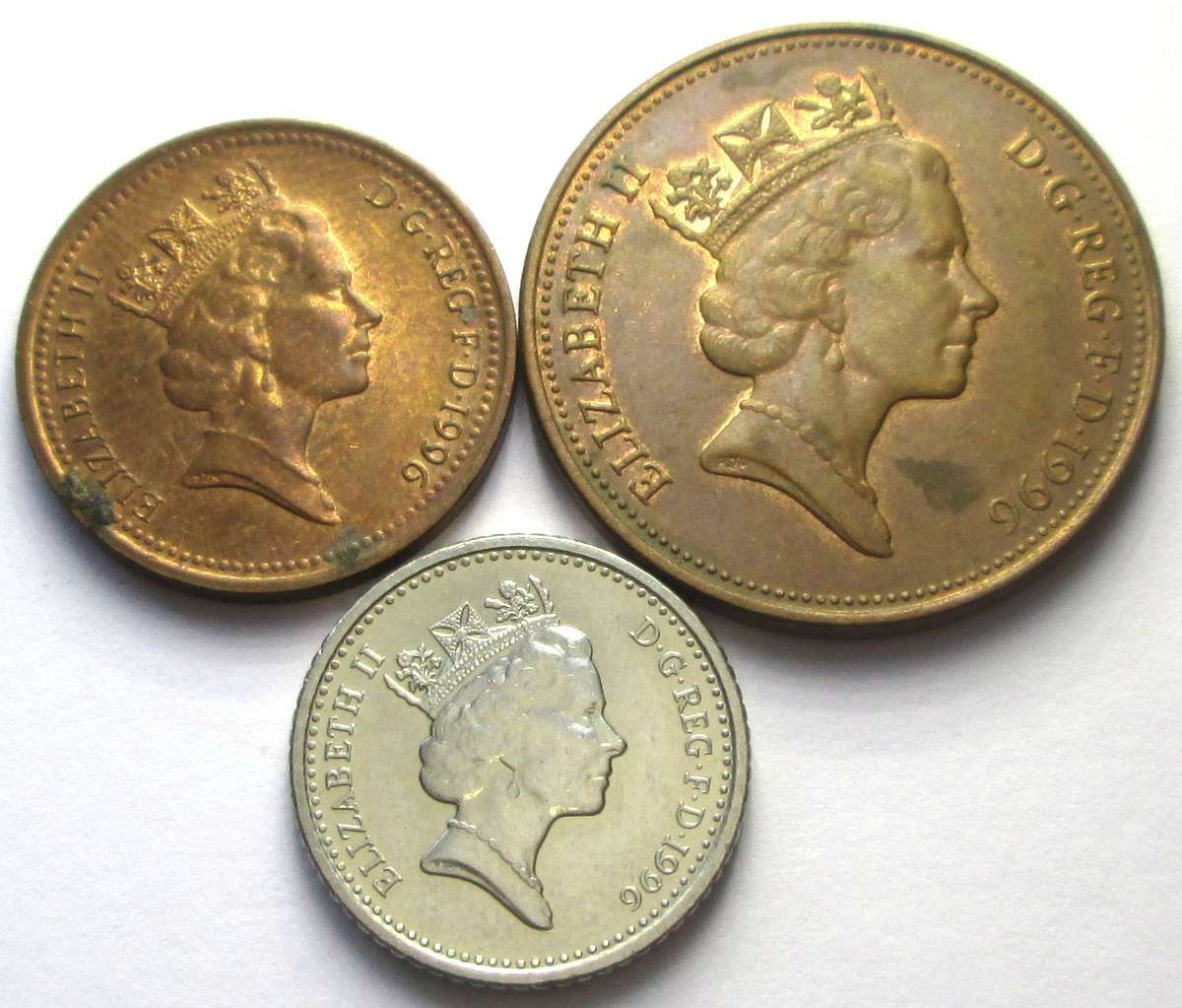 1996 Great Britain 1 Penny 2 Pence 5 Pence