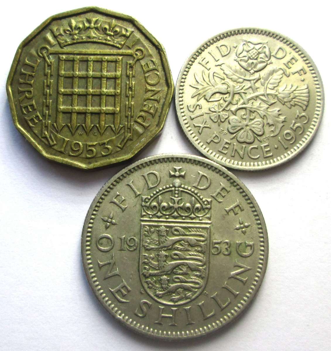1953 Great Britain 3 Pence 6 Pence 1 Shilling