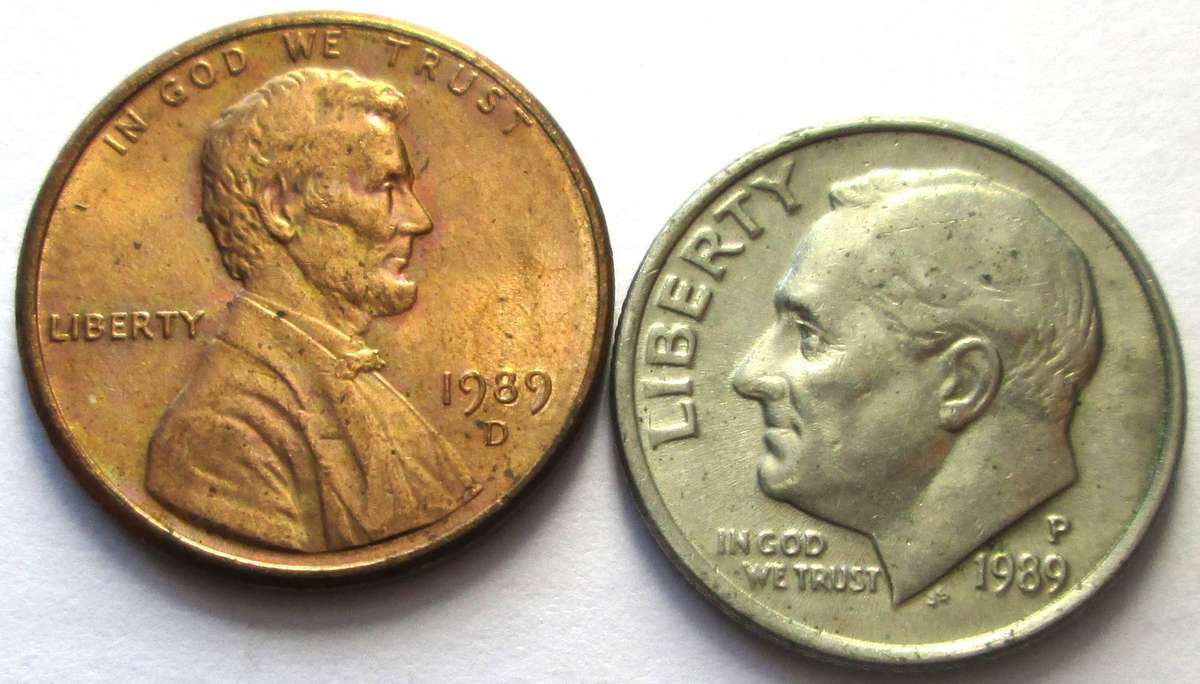 1989 United States of America 1 Cent 1 Dime
