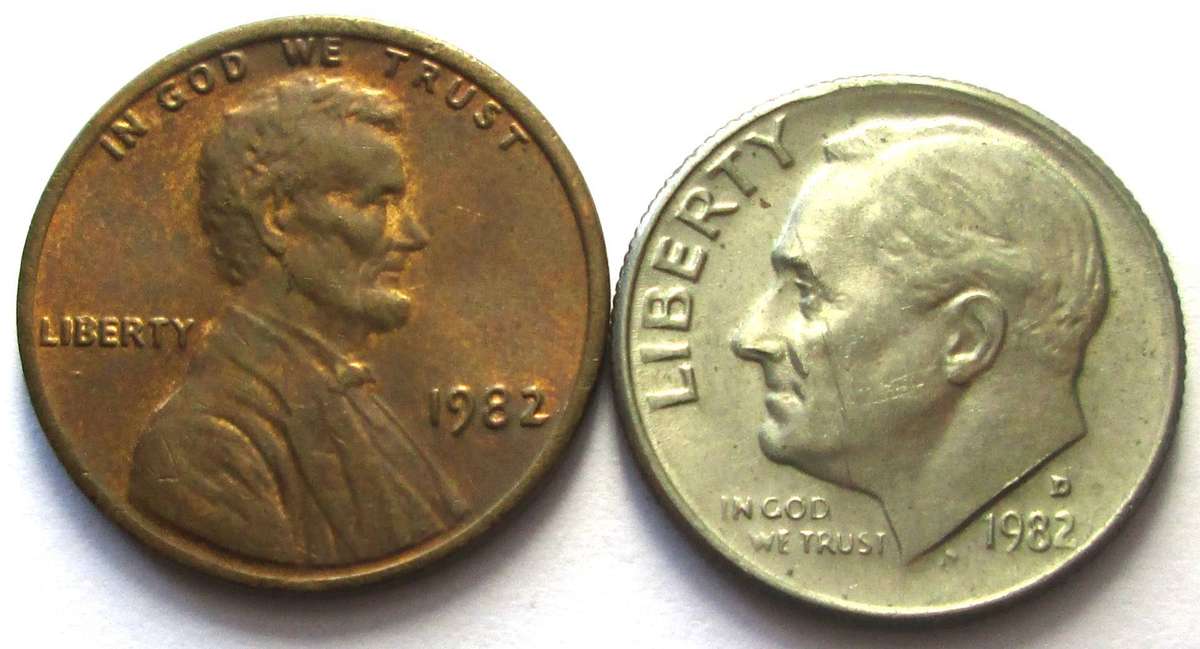 1982 United States of America 1 Cent 1 Dime