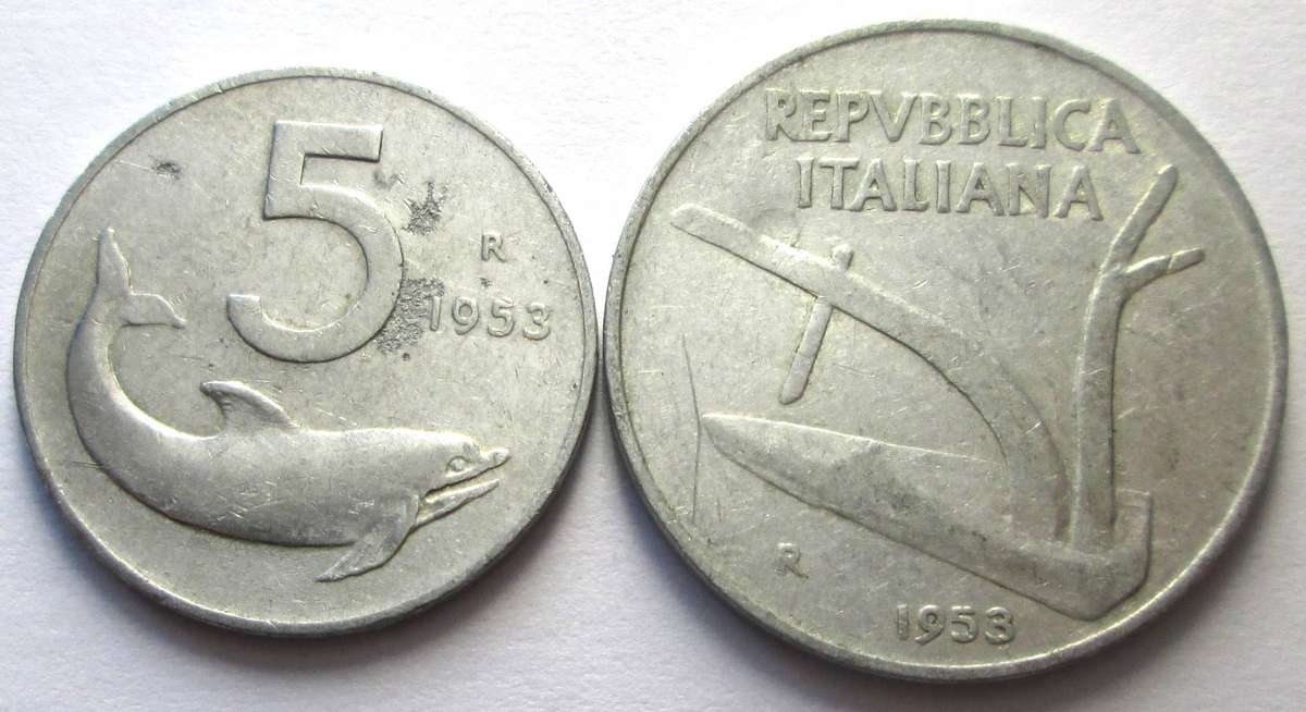 1953 Italy 5 Lire 10 Lire
