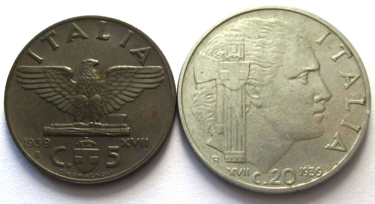 1939 Italy 5 Centesimi 20 Centesimi