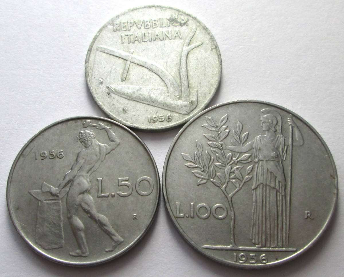 1956 Italy 10 Lire 50 Lire 100 Lire