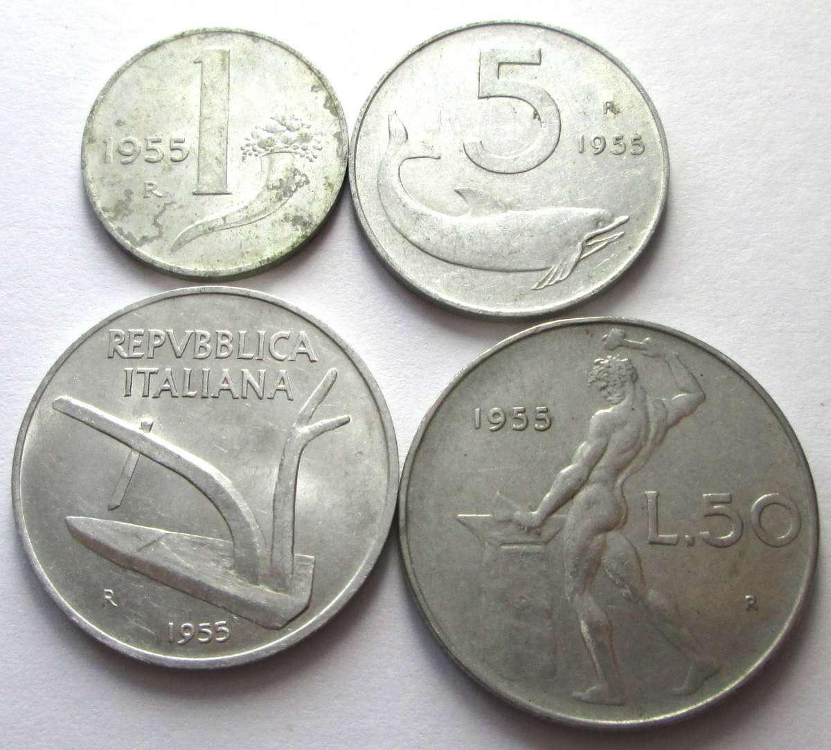 1955 Italy 1 Lira 5 lire 10 Lire 50 Lire