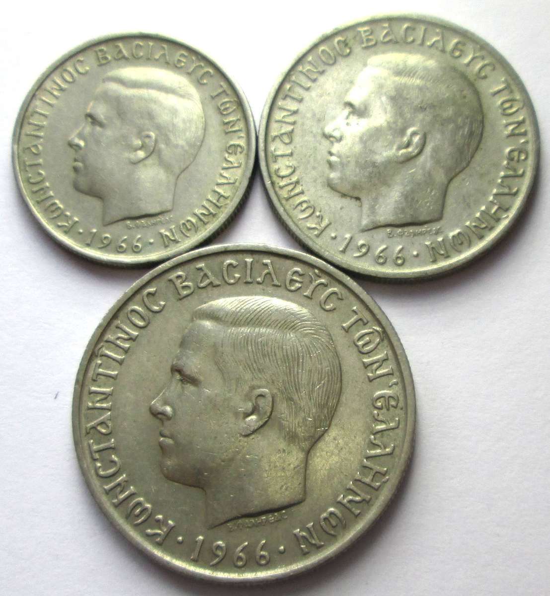 1966 Greece 1 Drachma 2 Drachmai 5 Drachmai