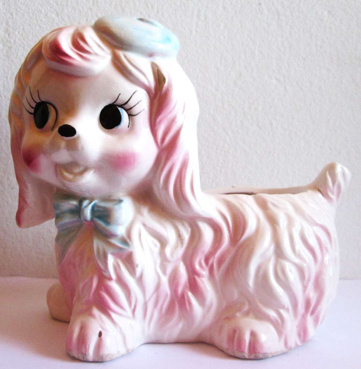 Pink and White Puppy Planter