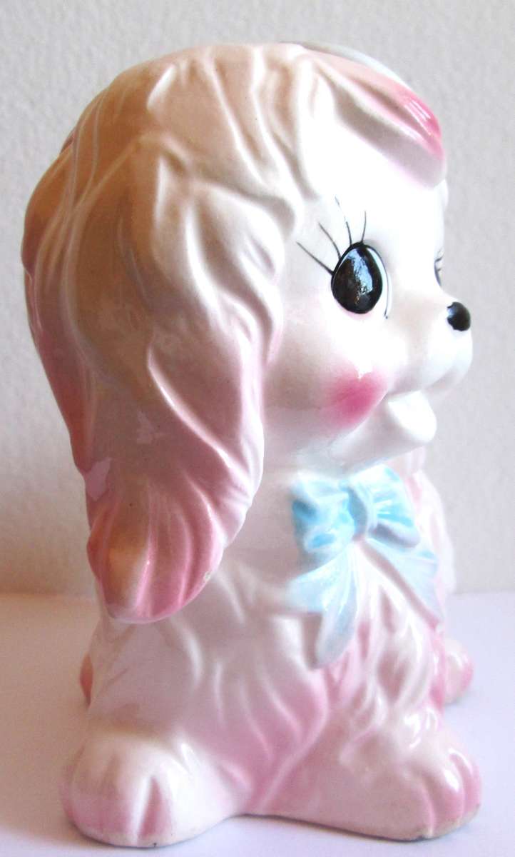 Pink and White Puppy Planter