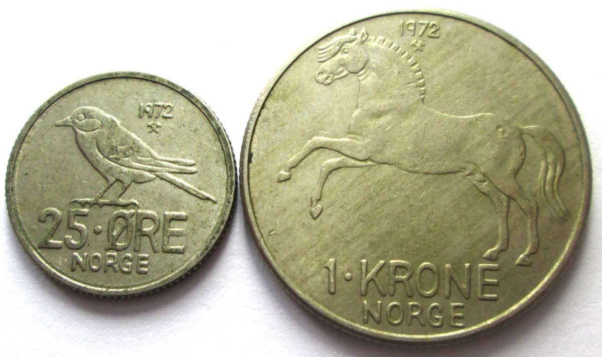 1972 Norway 25 Ore 1 Krone