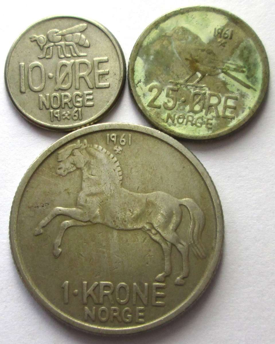 1961 Norway 10 Ore 25 Ore 1 Krone