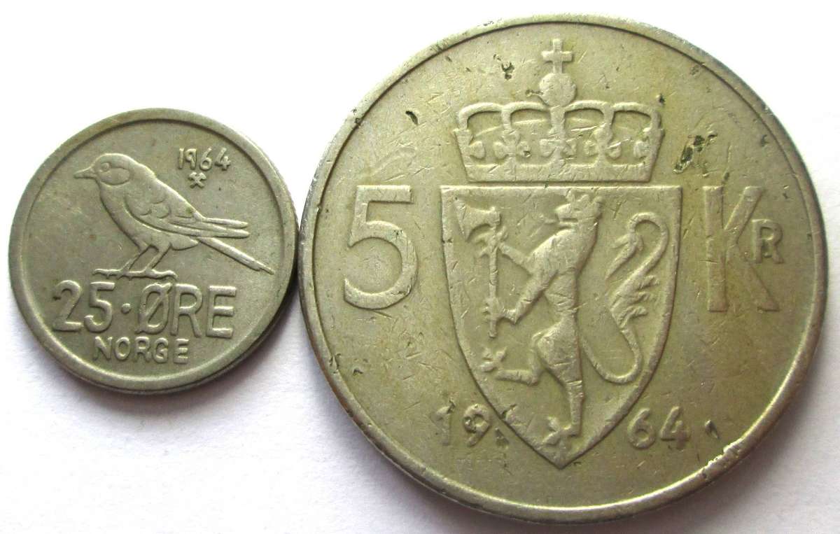 1964 Norway 25 Ore 5 Kroner
