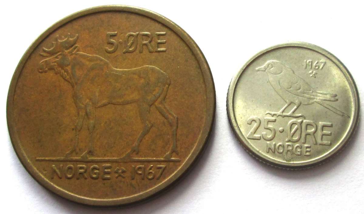 1967 Norway 5 Ore 25 Ore