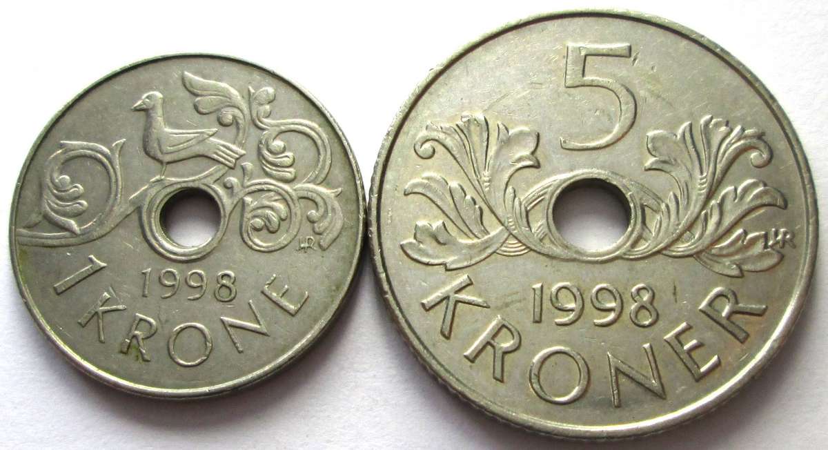1998 Norway 1 Krone 5 Kroner