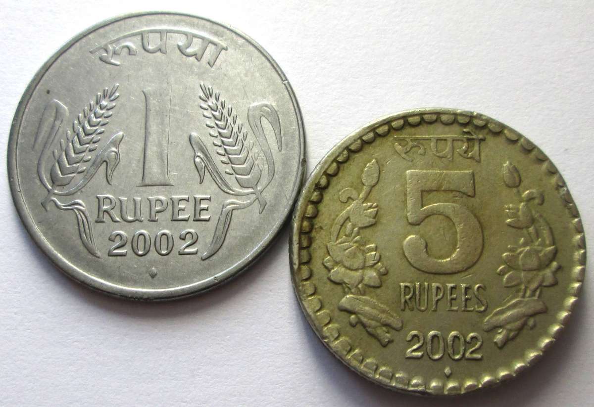 2002 India 1 Rupee 5 Rupees