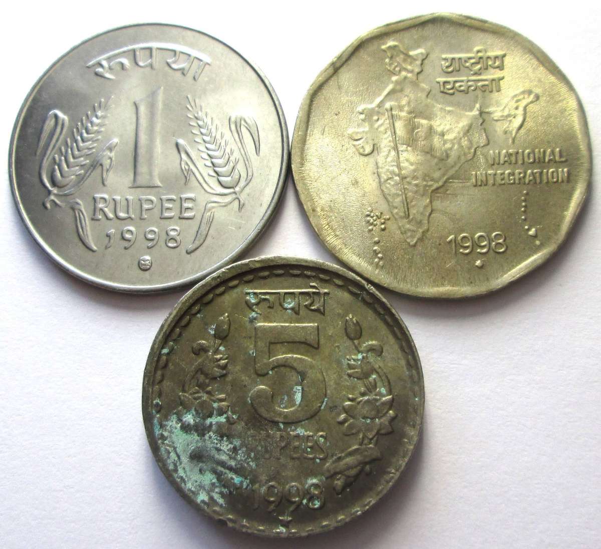 1998 India 1 Rupee 2 Rupees 5 Rupees
